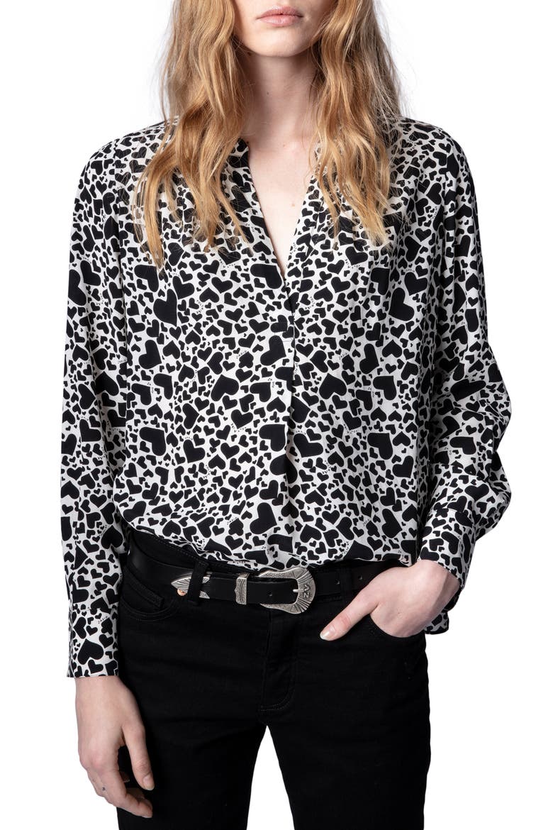 Tink Heart Print Blouse, Main, color, NOIR