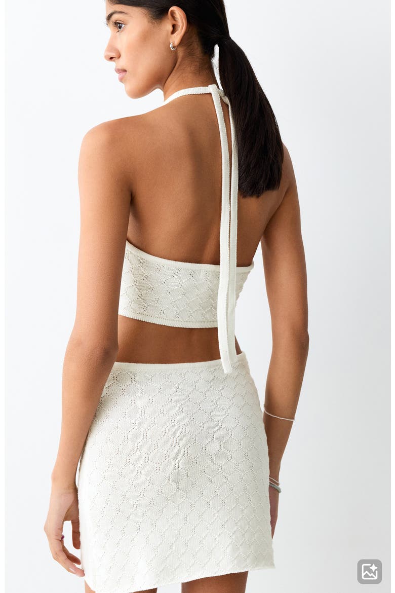 Knit Front Knot Cutout Halter Neck Minidress, Alternate, color, OFF WHITE