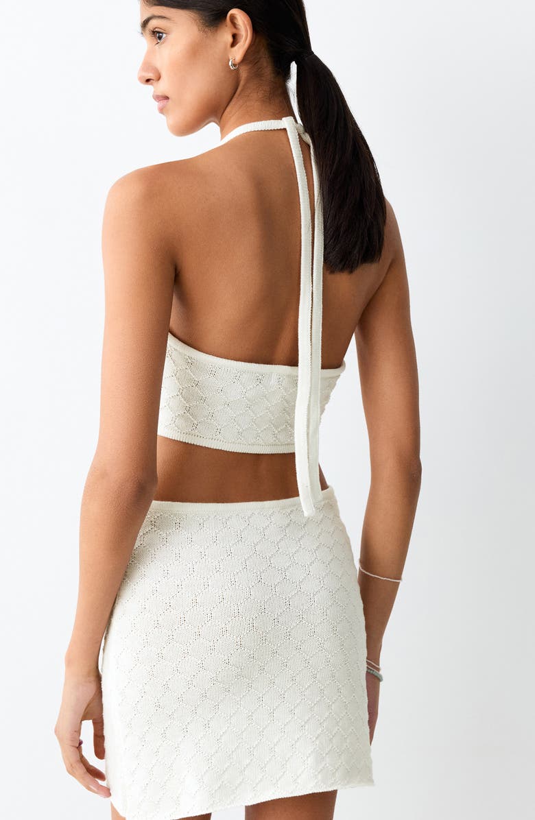 MANGO TEEN Knit Front Knot Cutout Halter Neck Minidress, Alternate, color, Off White