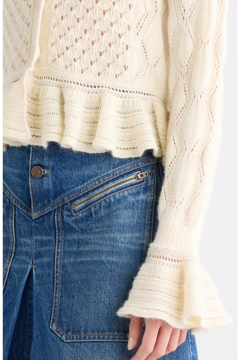 Mixed Pointelle Stitch Cotton, Alpaca & Silk Blend Cardigan, Alternate, color, ICONIC MILK