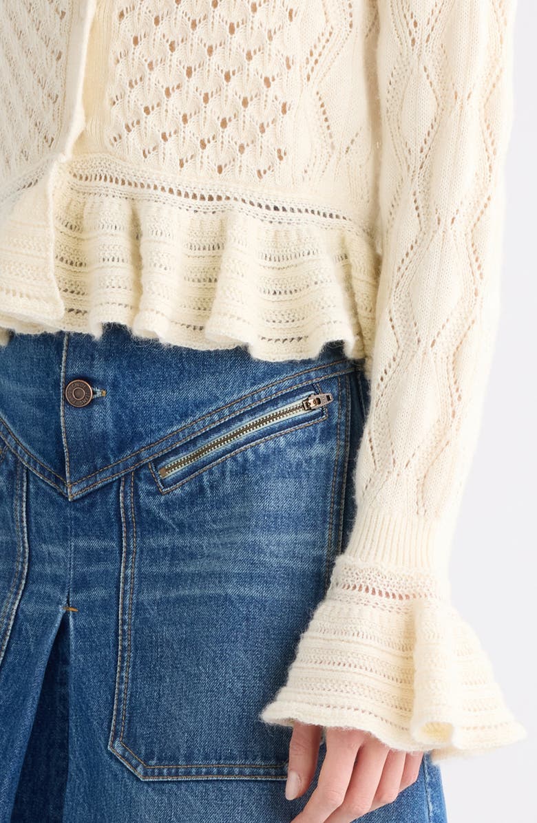 Chloé Mixed Pointelle Stitch Cotton, Alpaca & Silk Blend Cardigan, Alternate, color, Iconic Milk