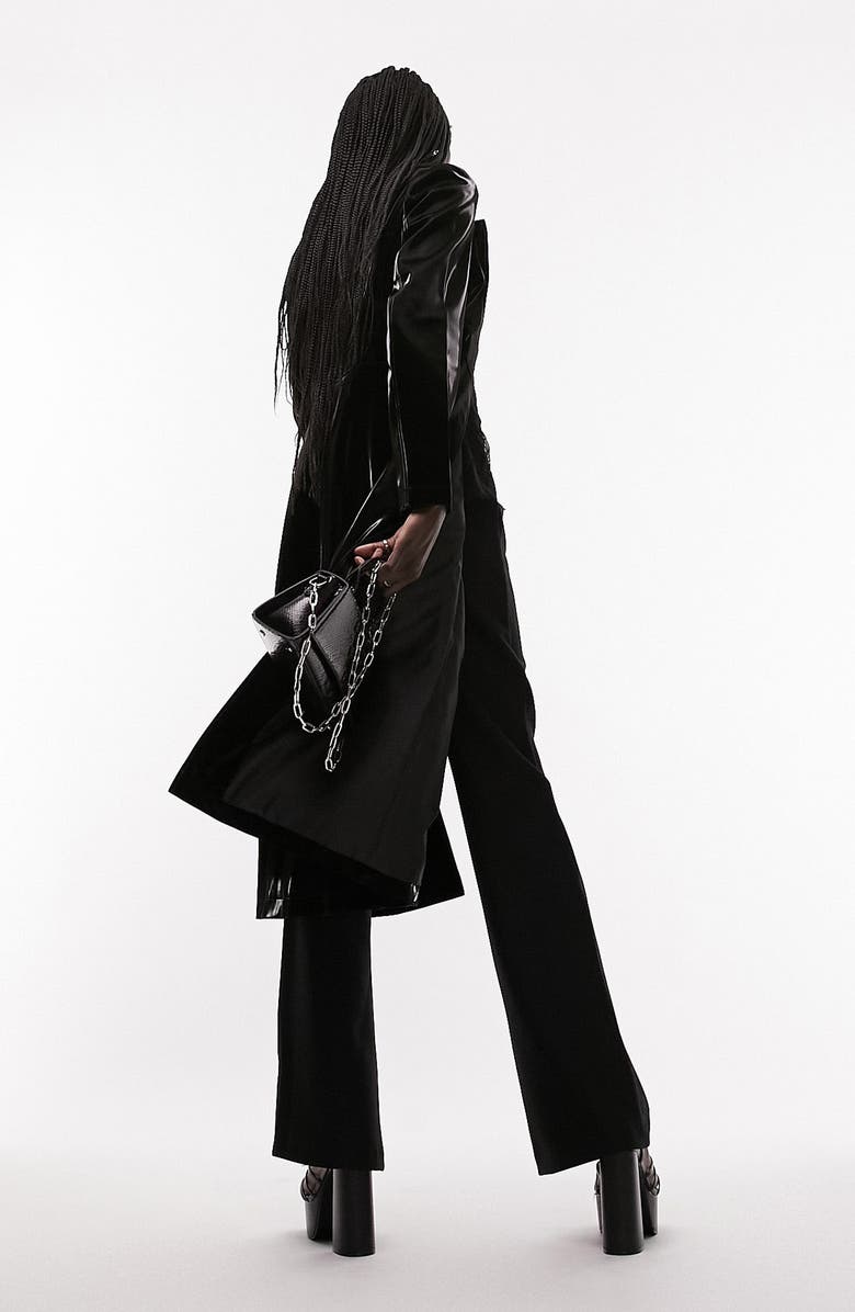 Topshop Liquid Vinyl Trench Coat, Alternate, color, Black