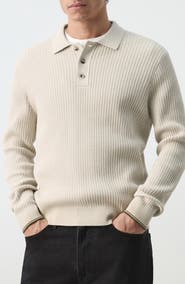 MANGO Braided Cotton Blend Polo Sweater