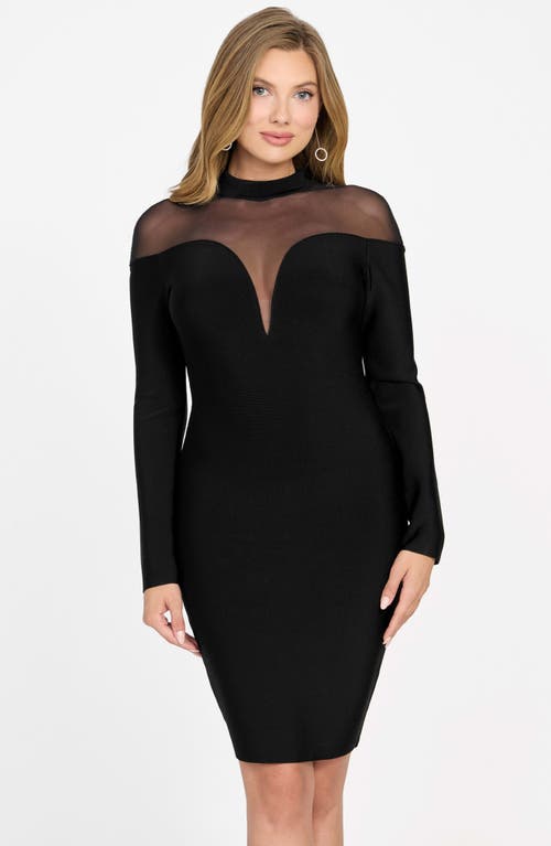 Marciano Diana Illusion Lace Detail Long Sleeve Body-con Minidress In Black