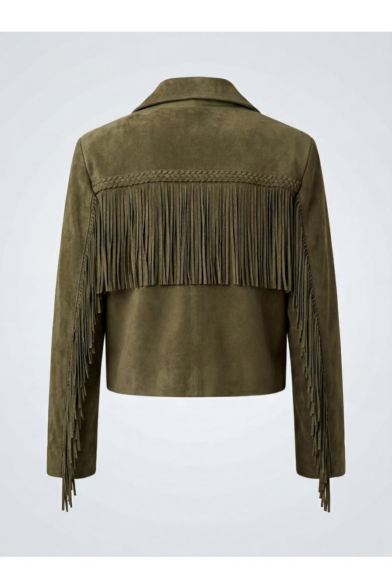 Allegra Fringe Suede Leather Jacket, Alternate, color, Green