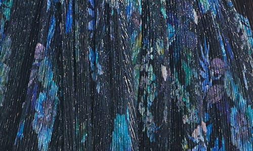 Dress The Population Pauline Metallic Floral Long Sleeve Gown In Turquoise Multi