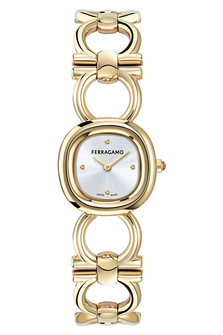 Double Gancini Bracelet Watch, 25mm, Main, color, YELLOW GOLD