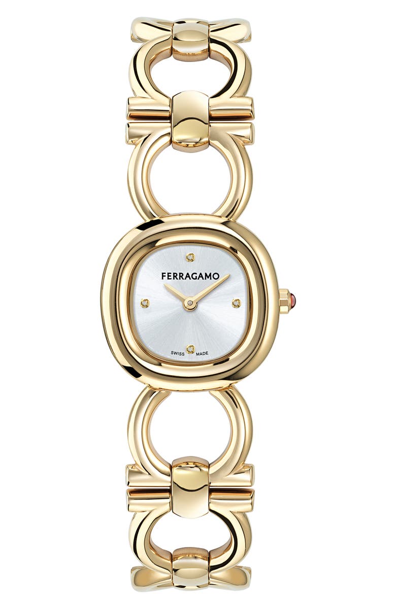 FERRAGAMO Double Gancini Bracelet Watch, 25mm, Main, color, Yellow Gold