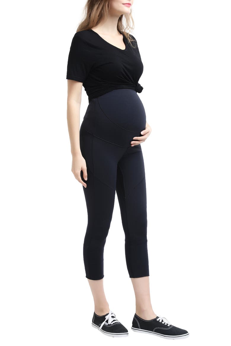 Elle High Performance Cropped Maternity Leggings, Alternate, color, BLACK