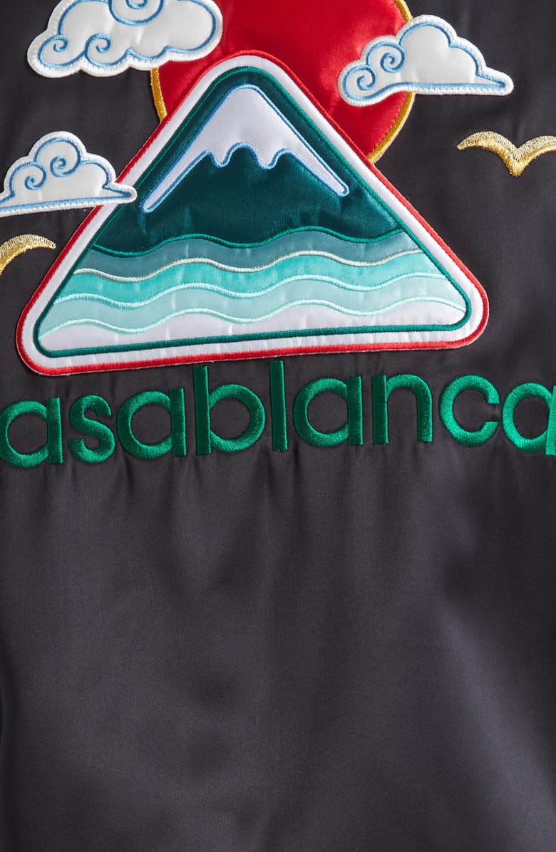 Casablanca Embroidered Satin Bomber Jacket, Alternate, color, Black