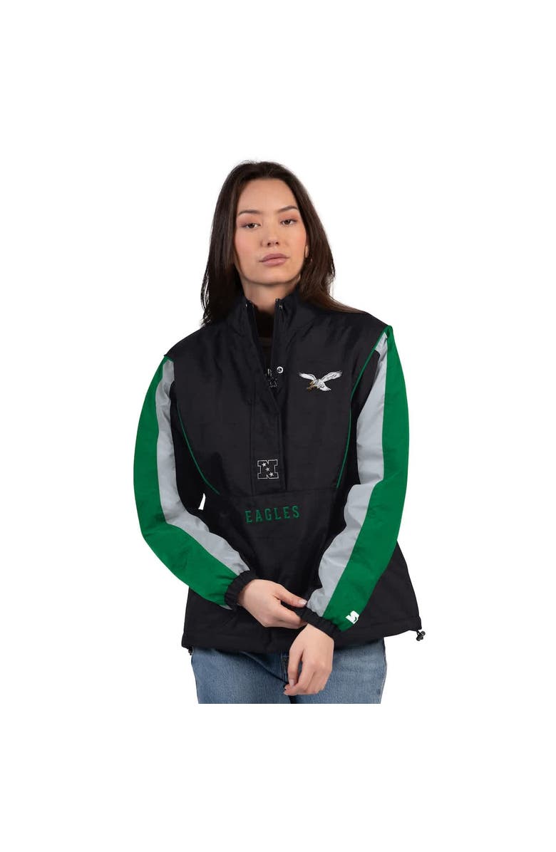 STARTER Women's Starter Black/Kelly Green Philadelphia Eagles Thursday Night Gridiron Half-Zip Jacket, Alternate, color, Black