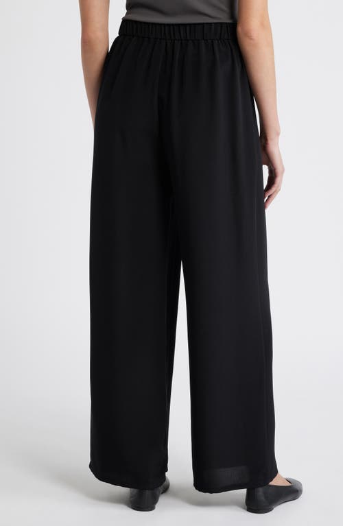 Eileen Fisher Pleated Wide Leg Silk Pants In Black