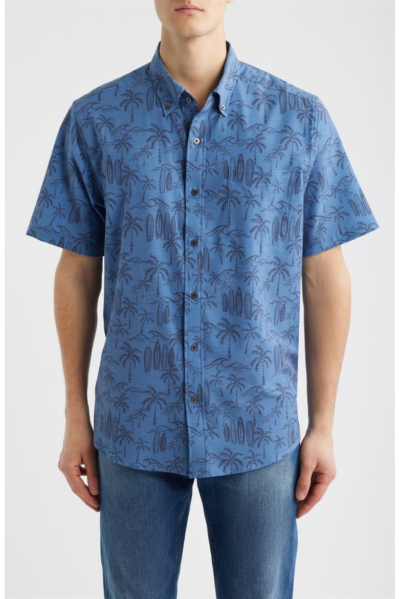 Surf Break Short Sleeve Button-Down Sport Shirt, Main, color, MOONLIGHT BLUE