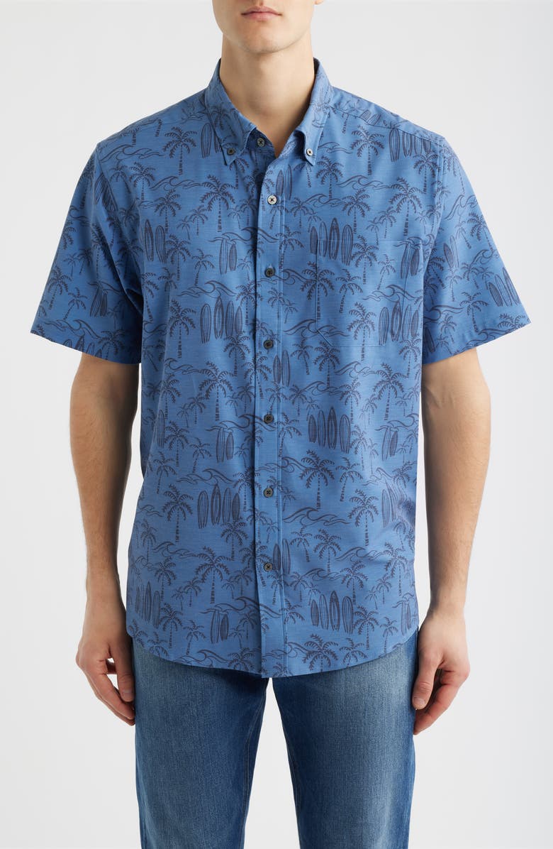 Reyn Spooner Surf Break Short Sleeve Button-Down Sport Shirt, Main, color, Moonlight Blue