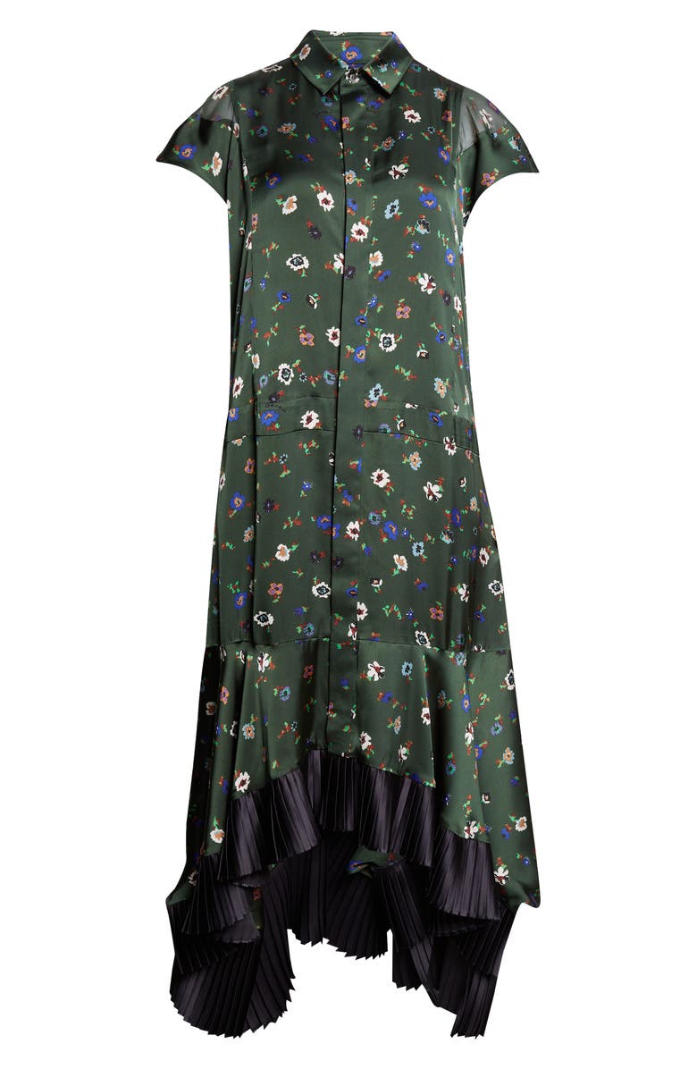 Sacai Floral Print Satin Shirtdress, Main, color, Green