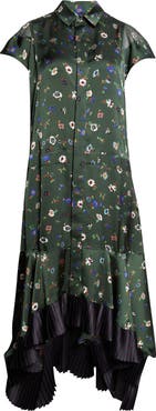 Sacai Floral Print Satin Shirtdress