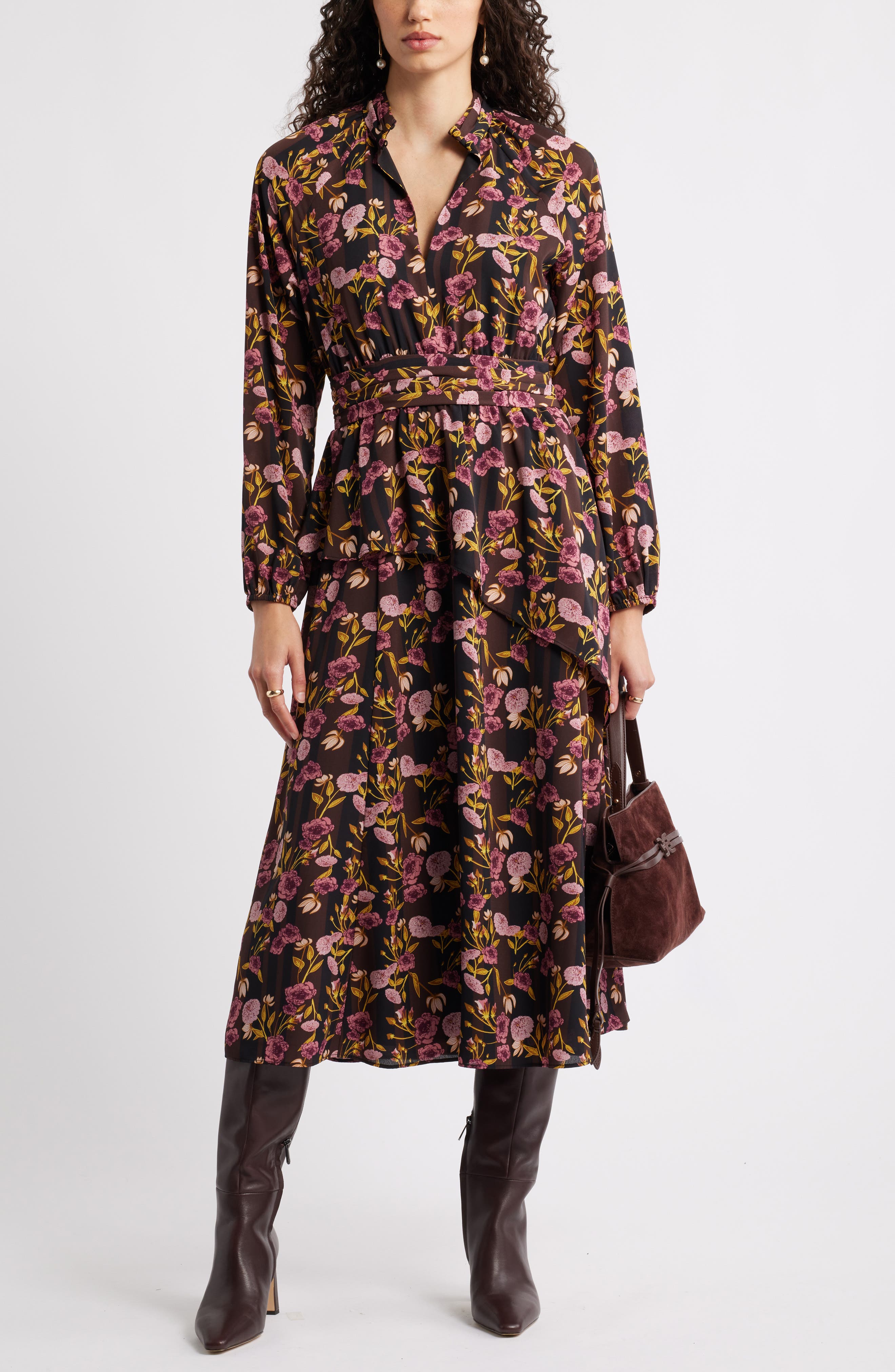 Chelsea28 Long Sleeve Ruffle Midi Dress