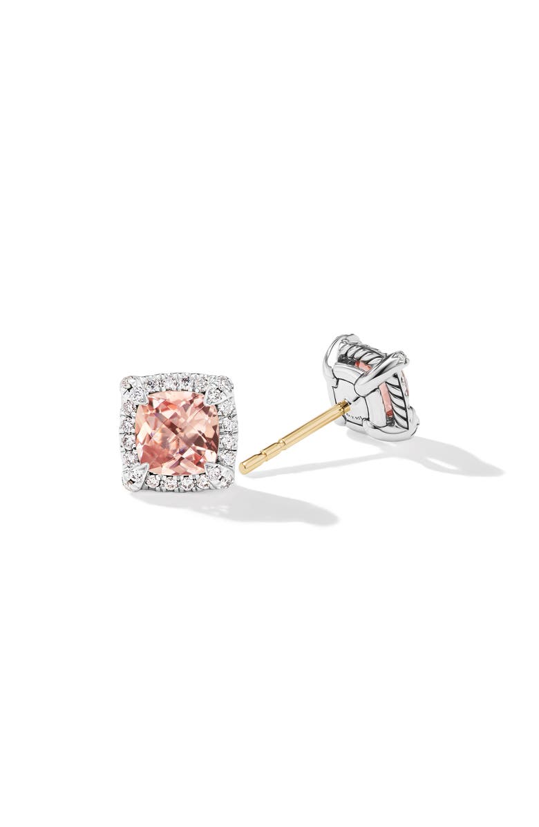 David Yurman Chatelaine Pavé Bezel Stud Earrings in Sterling Silver, Alternate, color, Sterling Silver/ Morganite