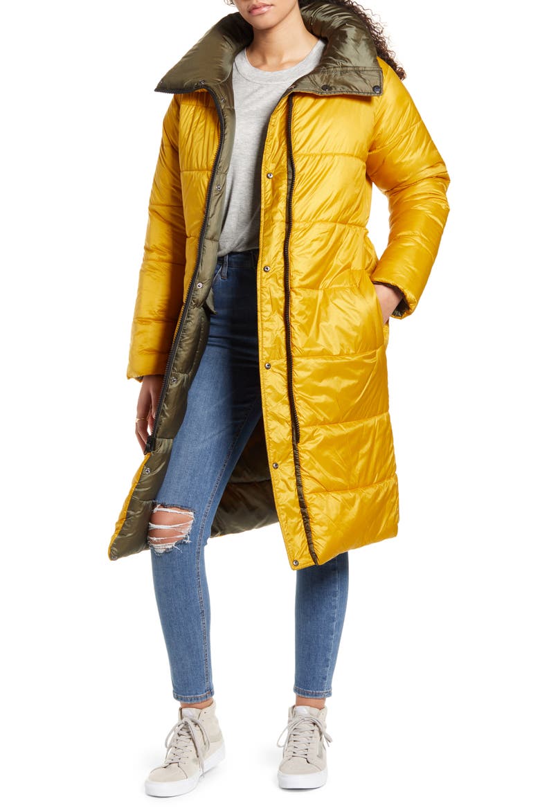 Reversible Long Puffer Coat, Alternate, color, OLIVE ITALY