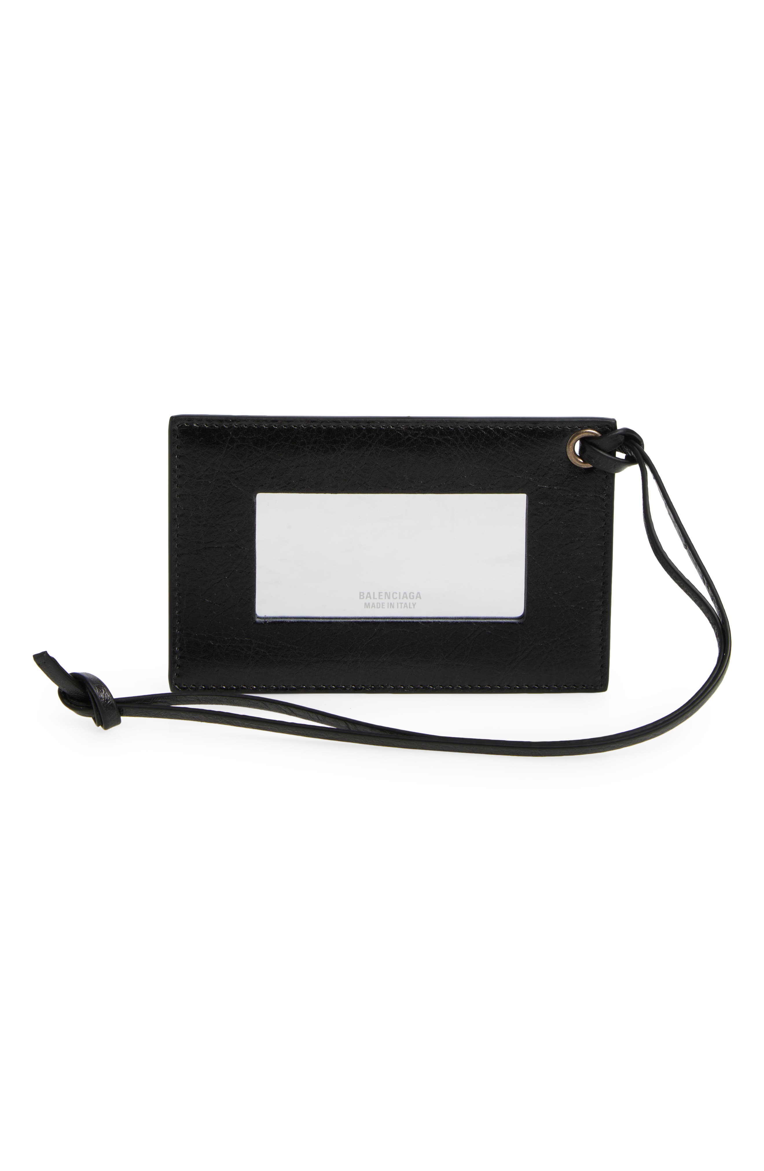 Balenciaga Le City Crackled Leather Card Holder Bag Charm, Alternate, color, 1000 Black