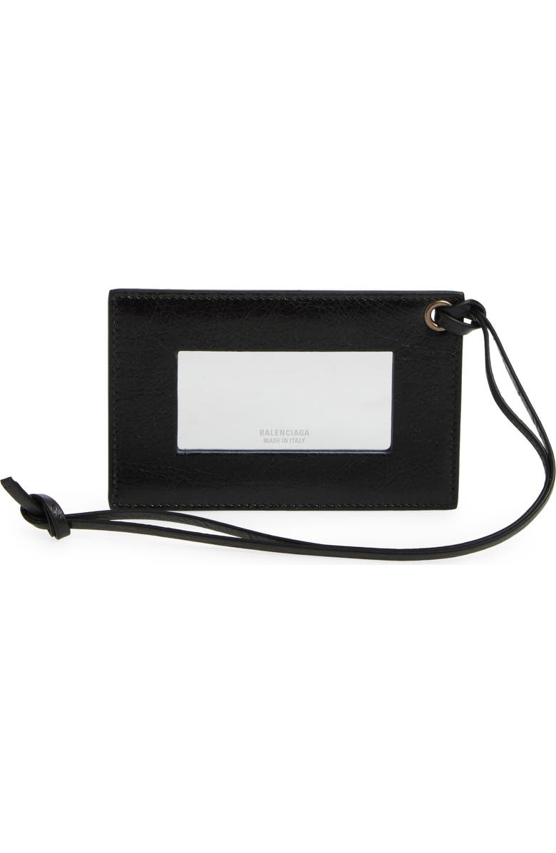 Balenciaga Le City Crackled Leather Card Holder Bag Charm, Alternate, color, 1000 Black