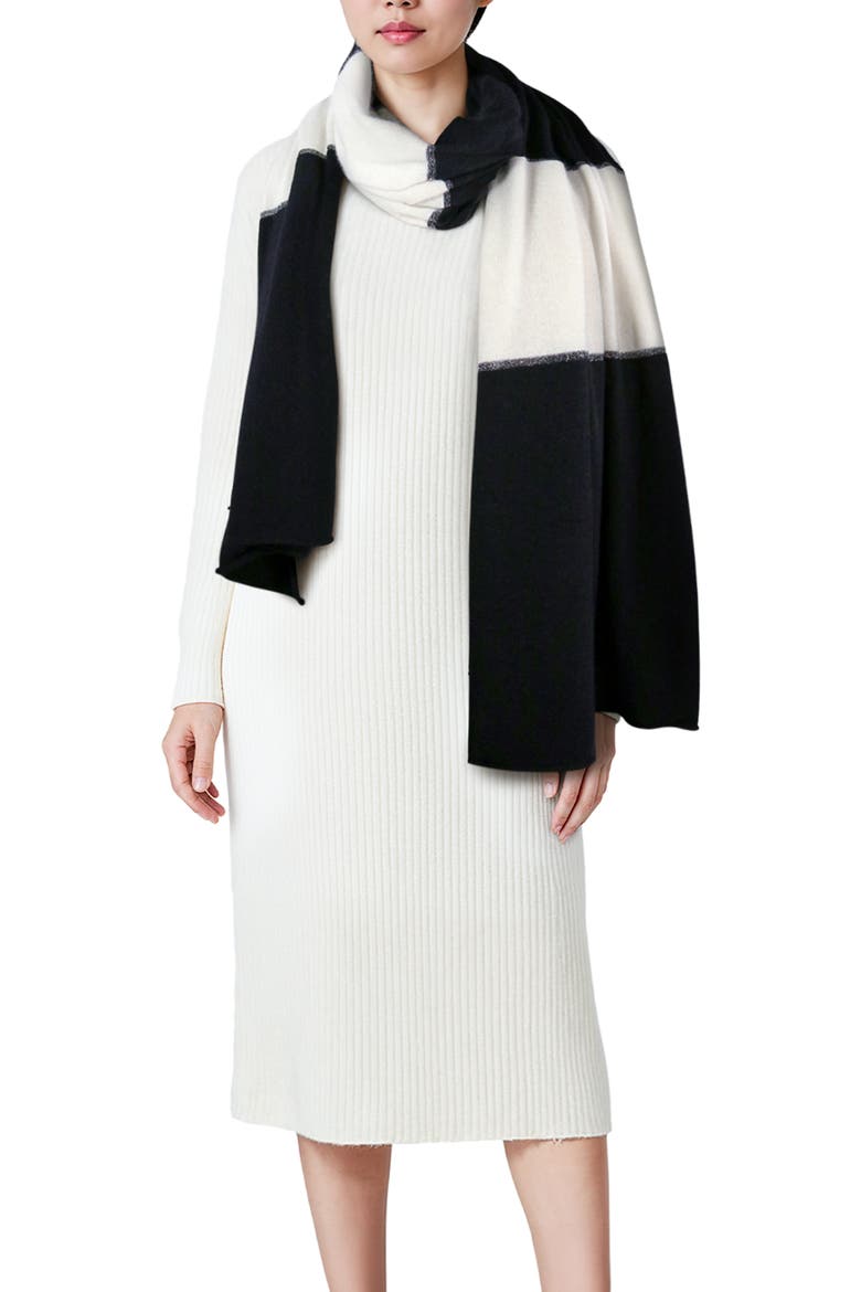 Cashmere color block wrap with lurex, Main, color, BLK/NAT WH