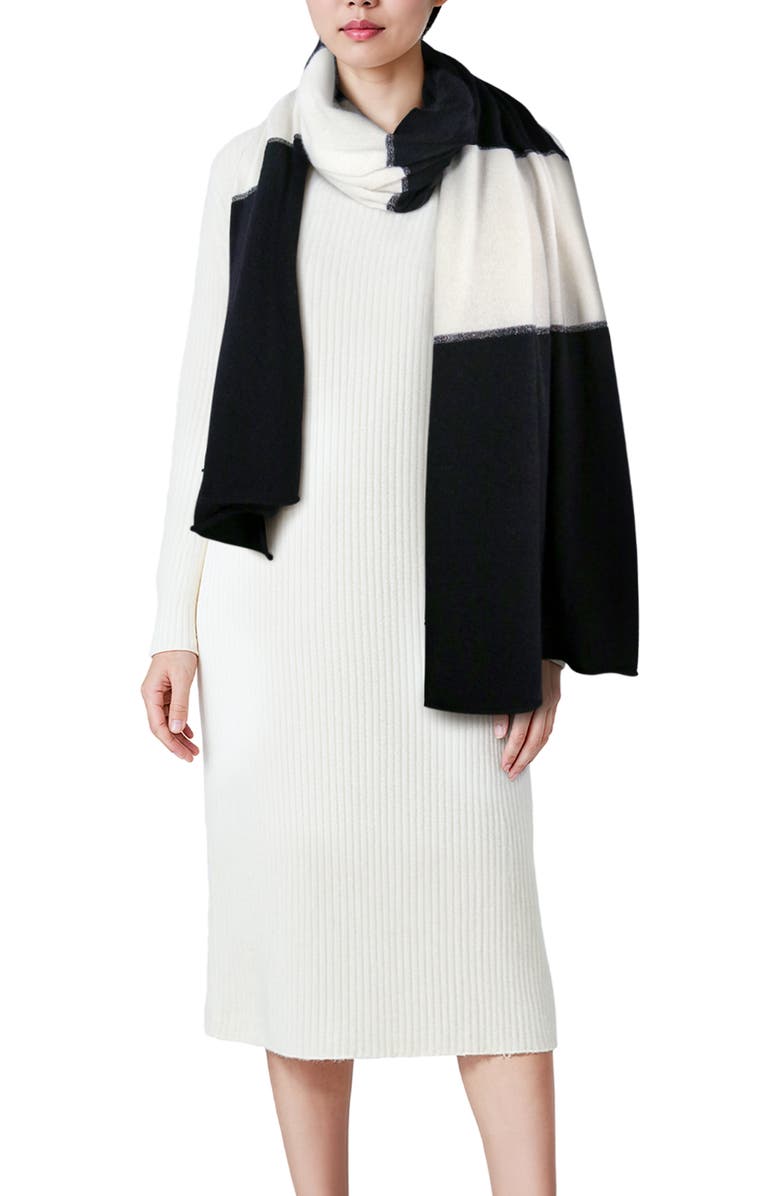 Portolano Cashmere color block wrap with lurex, Main, color, Black/Natural White