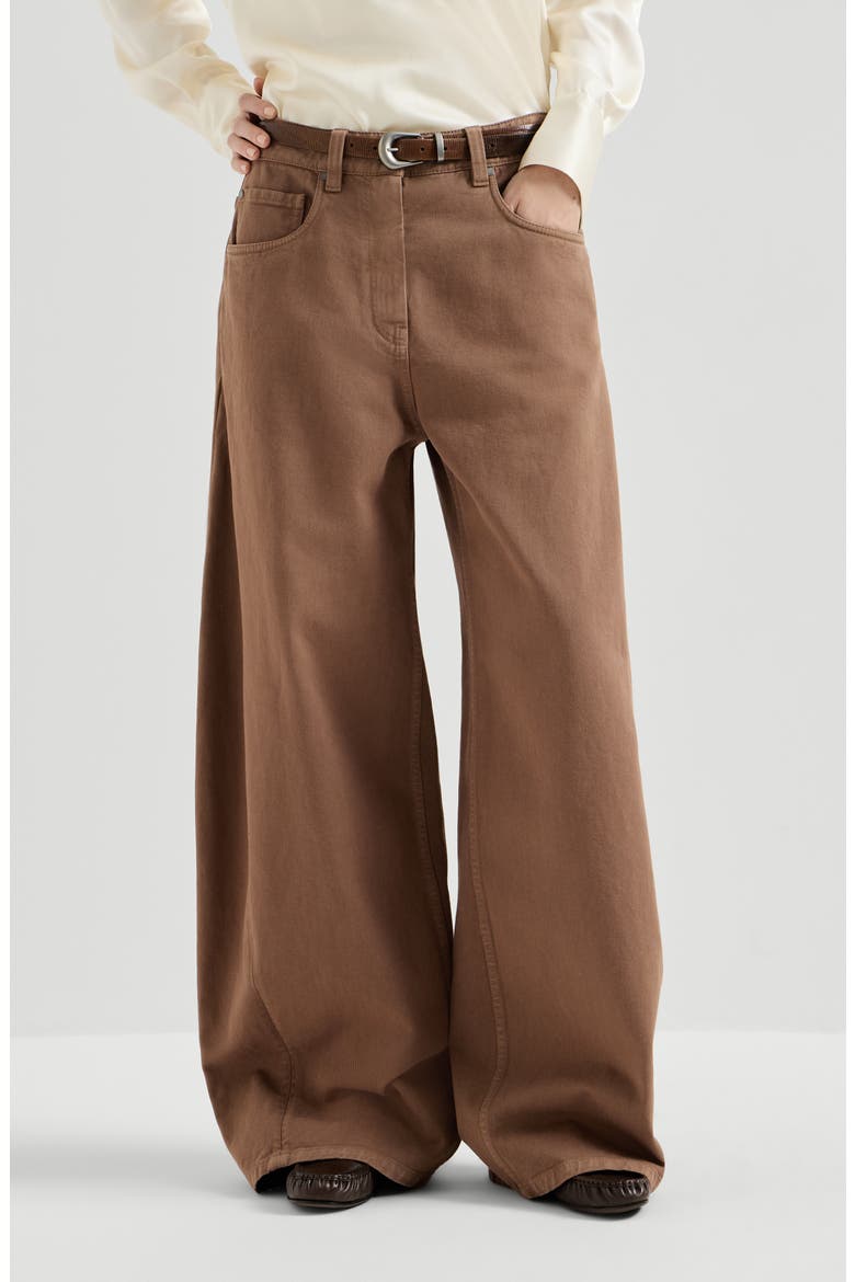 Dyed denim wide trousers with monili, Main, color, Dattero