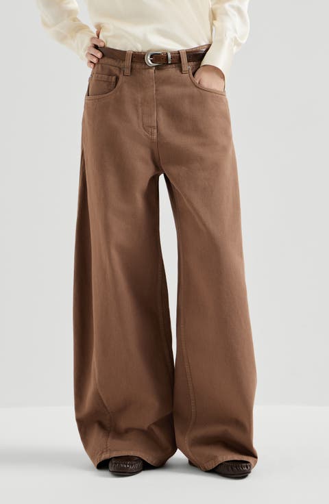 Dyed denim wide trousers with monili