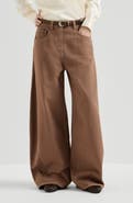 Brunello Cucinelli Dyed denim wide trousers with monili
