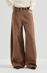 Brunello Cucinelli Dyed denim wide trousers with monili