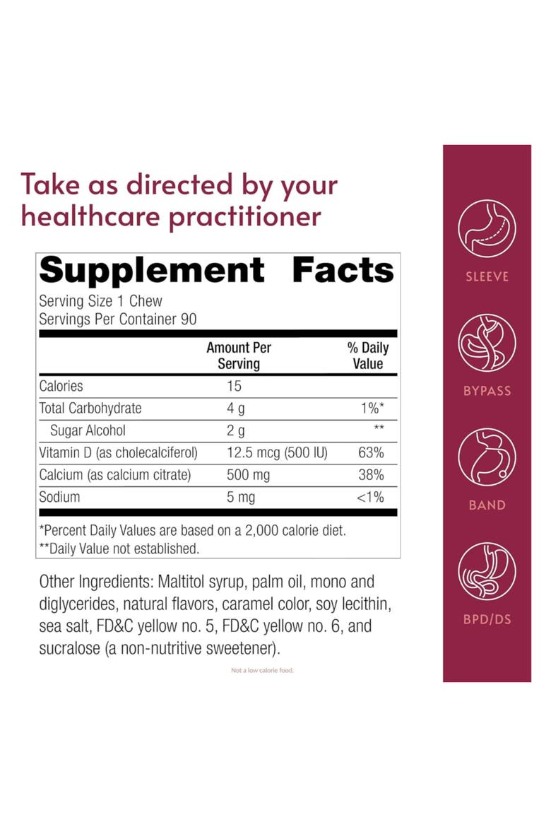 Calcium Citrate Chewy Bites 500 mg Highly Absorbable Vitamin D3 Supplement 90 Count, Alternate, color, None