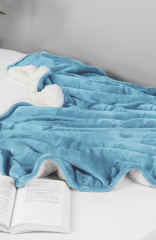 Woven & Weft Faux Shearling Fleece Throw Blanket In Blue
