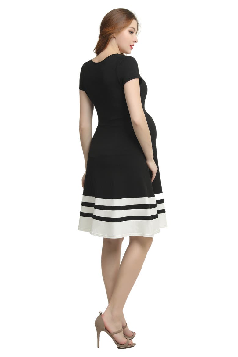 Theresa Colorblock Maternity Skater Dress, Alternate, color, BLACK/ WHITE