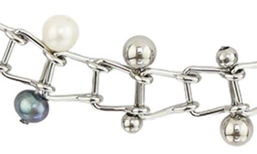 Rebl Gender Inclusive Faux Pearl Chain Necklace In Silver