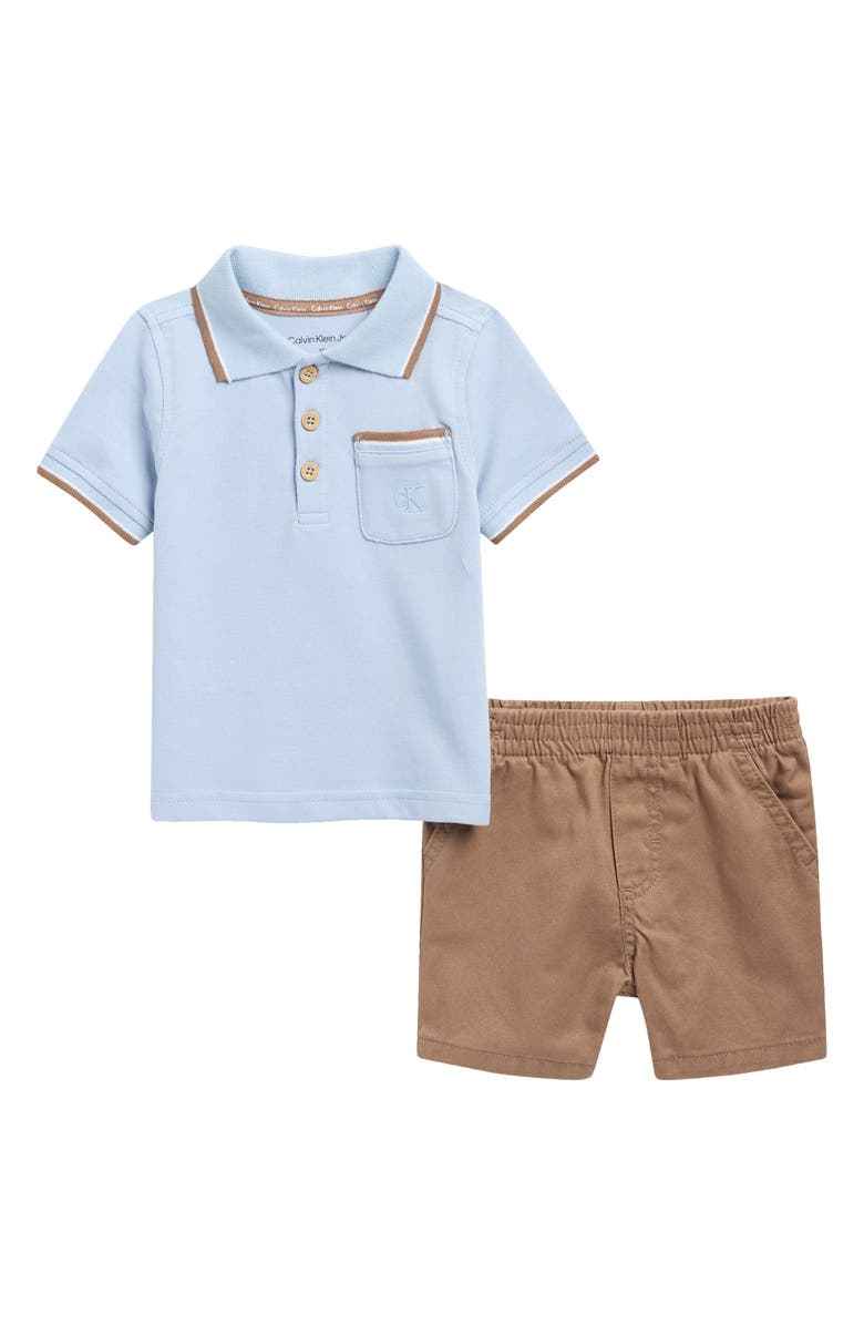 Calvin Klein Tipped Cotton Polo & Shorts Set, Main, color, Blue Assorted