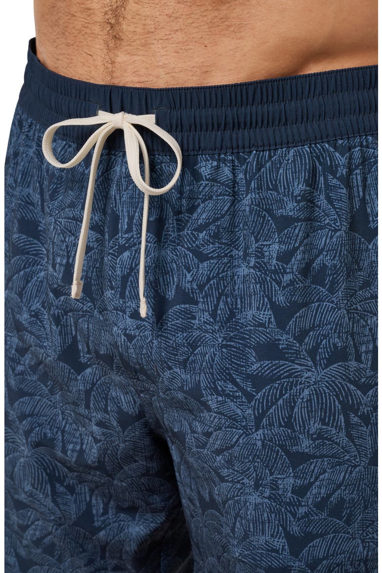 Tidal Whisper Palm Tree Print Swim Trunks, Alternate, color, TOTAL ECLIPSE