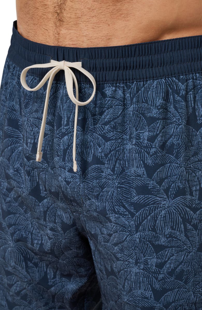 TravisMathew Tidal Whisper Palm Tree Print Swim Trunks, Alternate, color, Total Eclipse