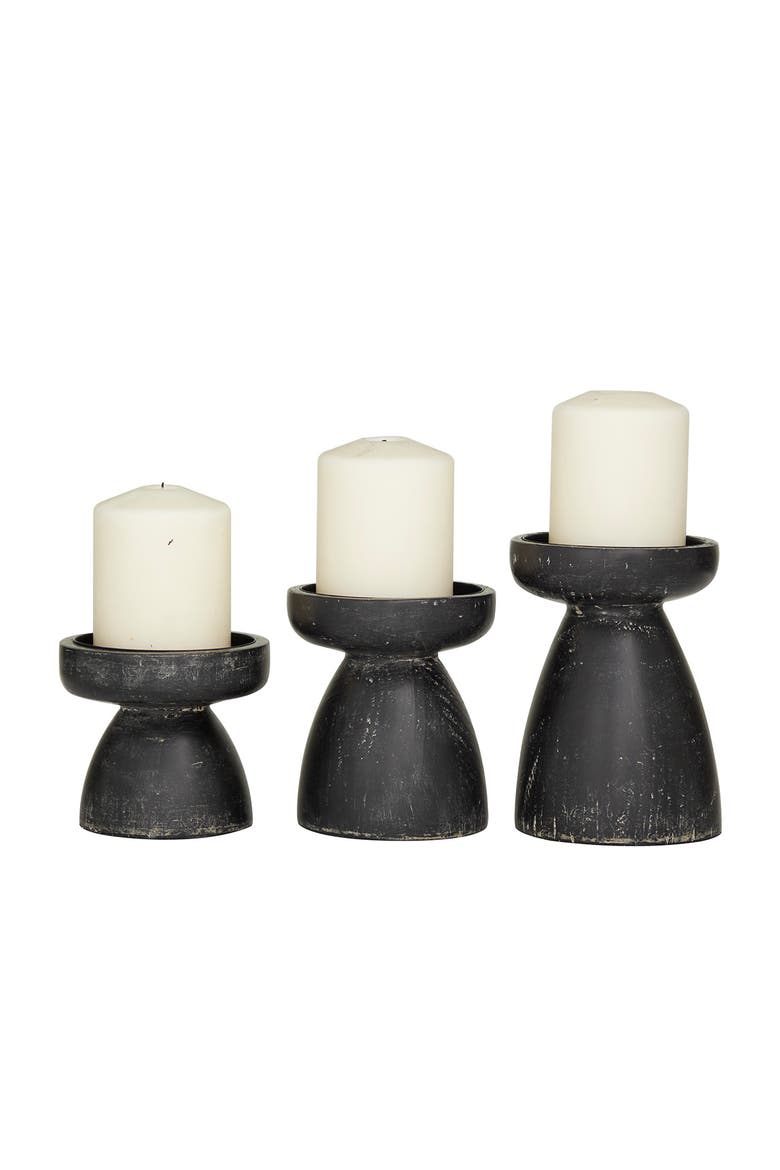 Black Wood Traditional Candle Holder - Set of 3, Main, color, BLACK