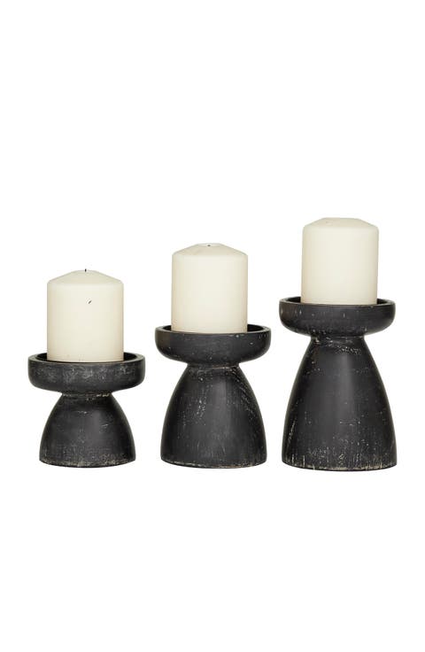 Black Wood Traditional Candle Holder - Set of 3