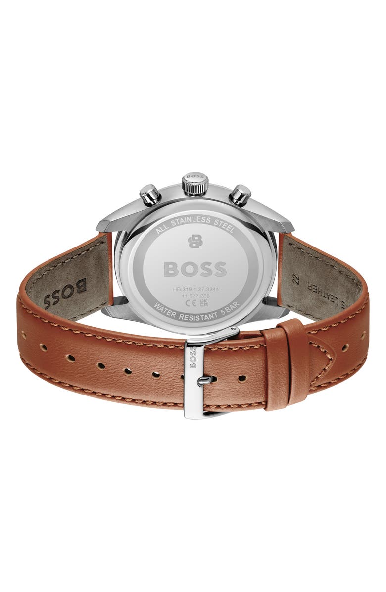BOSS Grand Prix Chronograph Leather Strap Watch, 44mm, Alternate, color, 