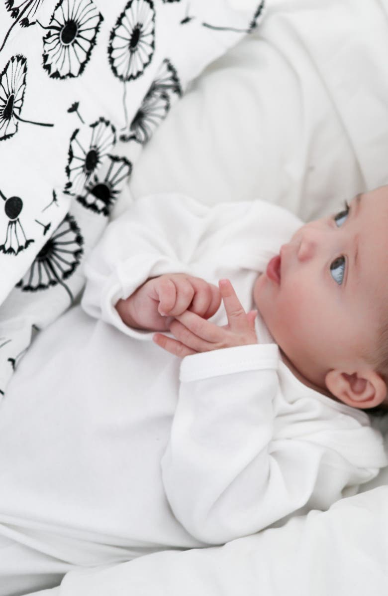 ETTA LOVES XL Dandelion Sensory Organic Cotton Muslin Blanket, Alternate, color, Black And White