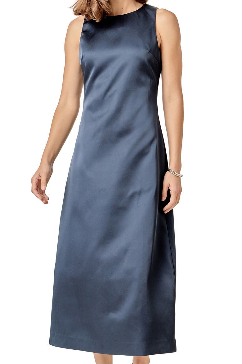 Sleeveless Satin Midi Dress, Alternate, color, NAVY