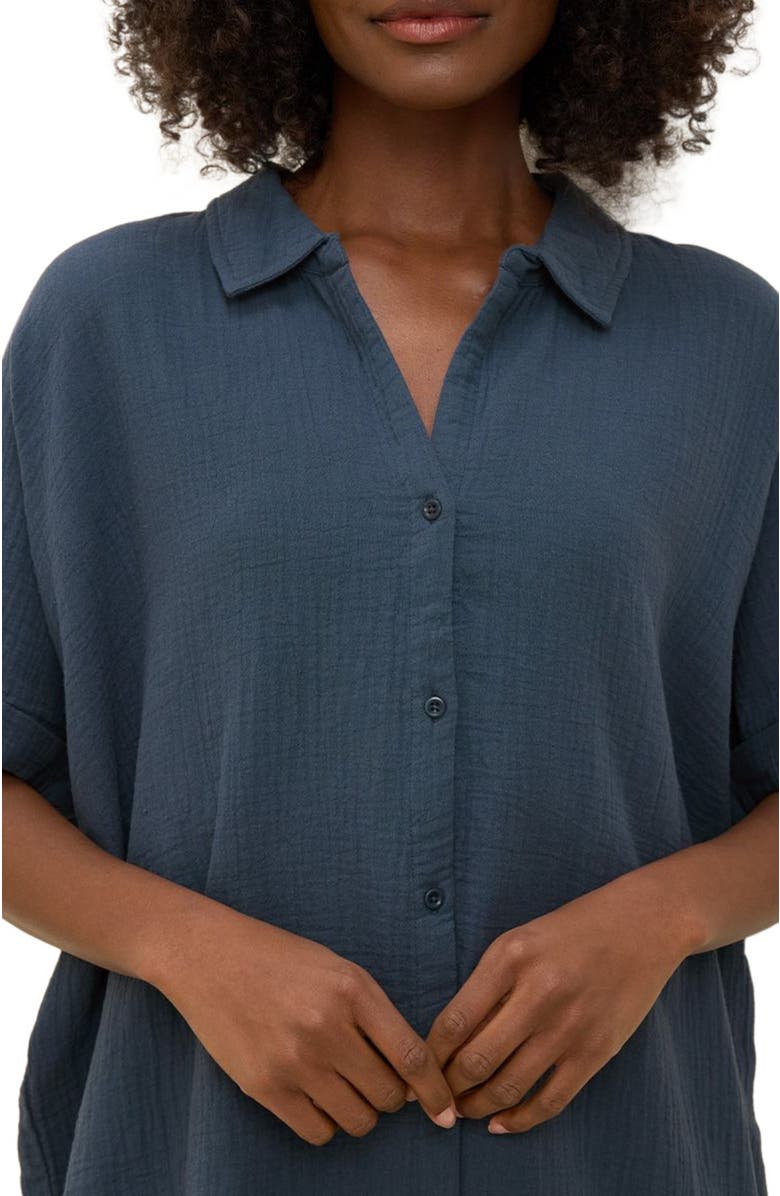 Pact Organic Cotton Coastal Double Gauze Oversized Shirt, Alternate, color, French Navy