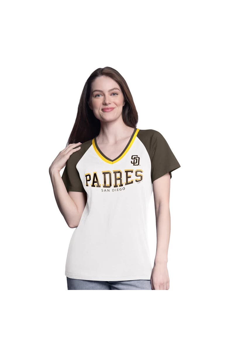 G-III 4HER BY CARL BANKS Women's G-III 4Her by Carl Banks  White/Brown San Diego Padres Ball Park Raglan V-Neck T-Shirt, Main, color, 