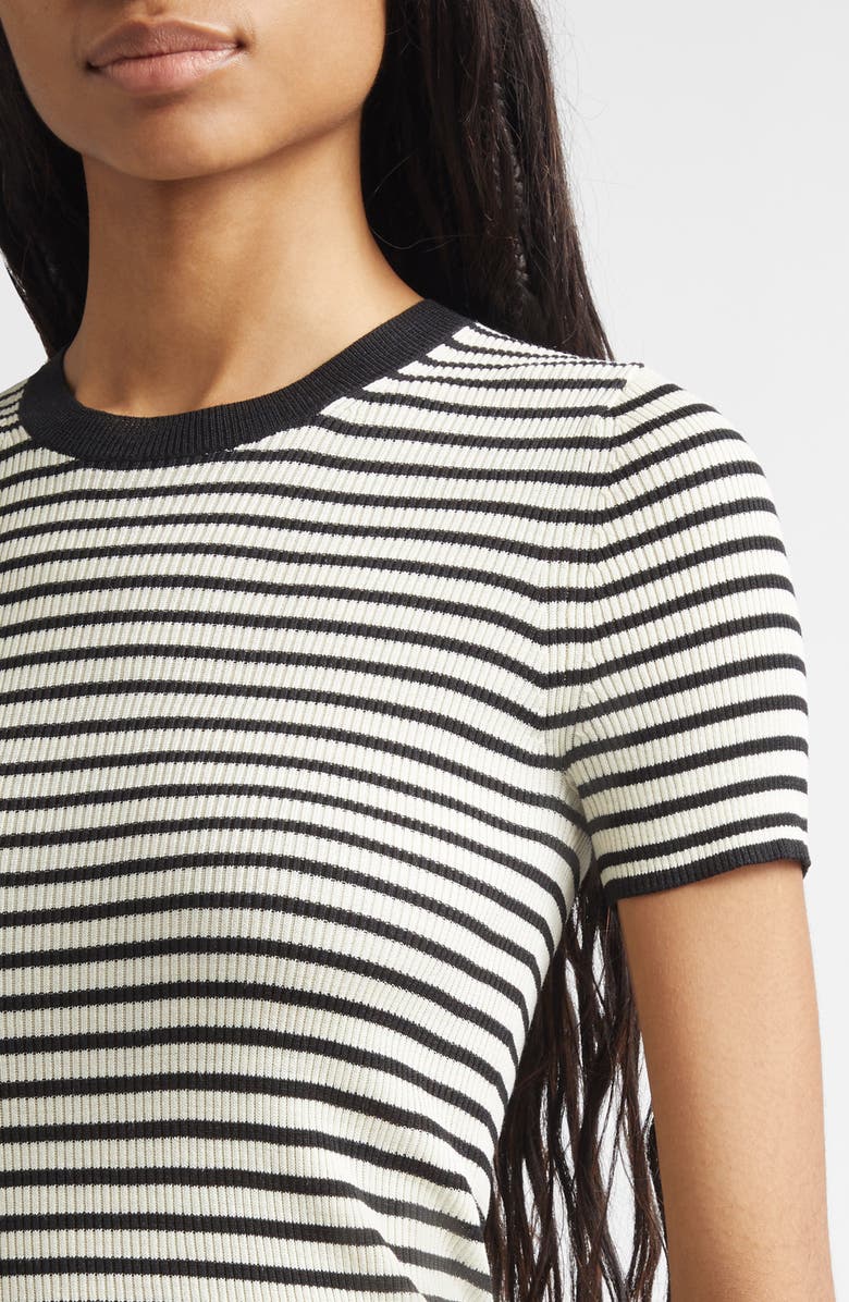 Nili Lotan Hettie Stripe Silk Sweater, Alternate, color, Black/ Ivory Stripe