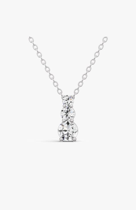 14K Gold 2 ct Round Lab Grown Diamond Three Stone Snow Hidden Bail Pendant