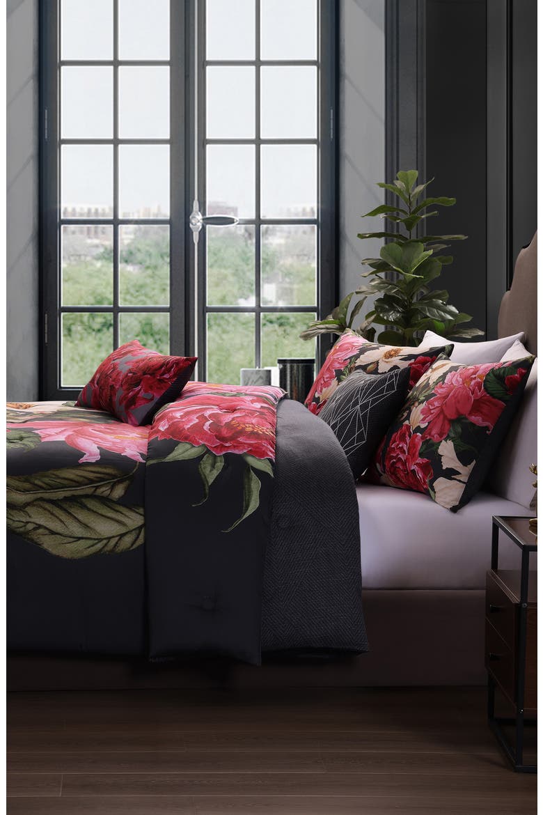 Flower Garland Cotton Sateen Comforter Set, Alternate, color, GREY