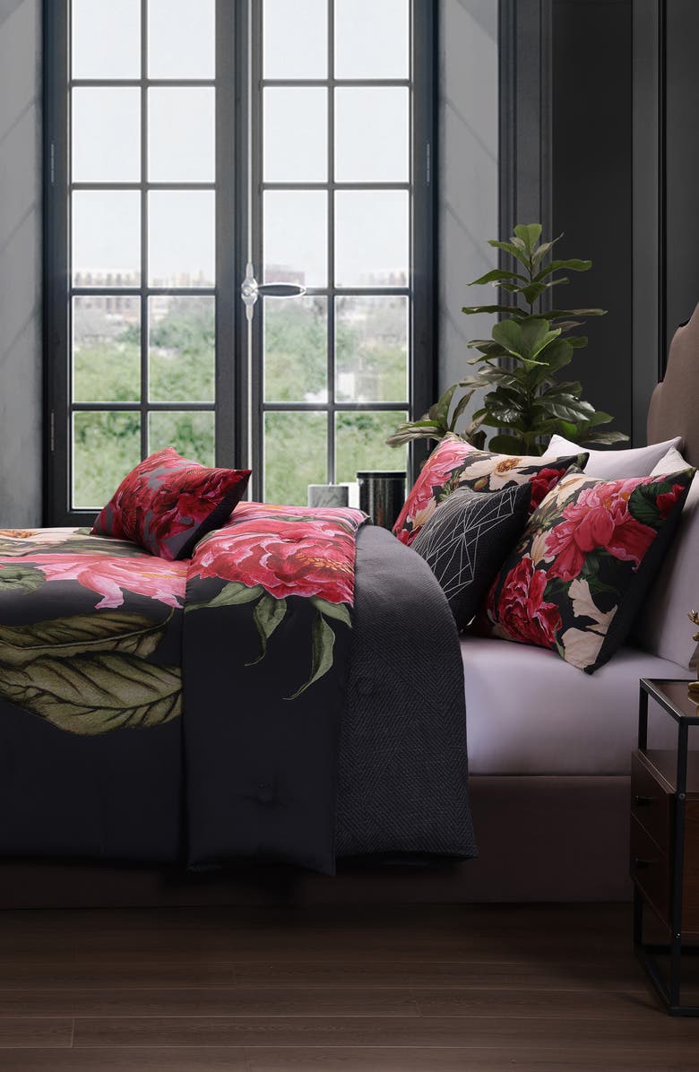 Bebejan Flower Garland Cotton Sateen Comforter Set, Alternate, color, Grey