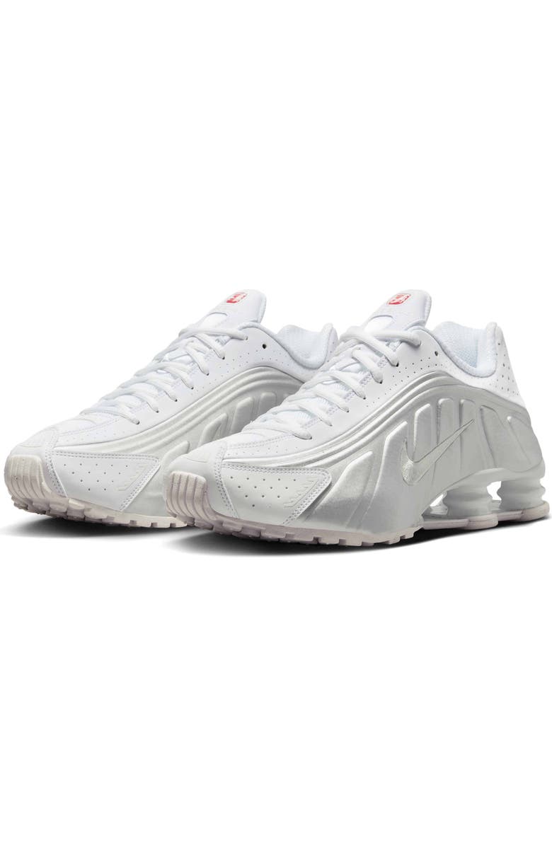 Nike Shox R4 Sneaker, Main, color, 101 White/White/Bright Crimson/Metallic Silver
